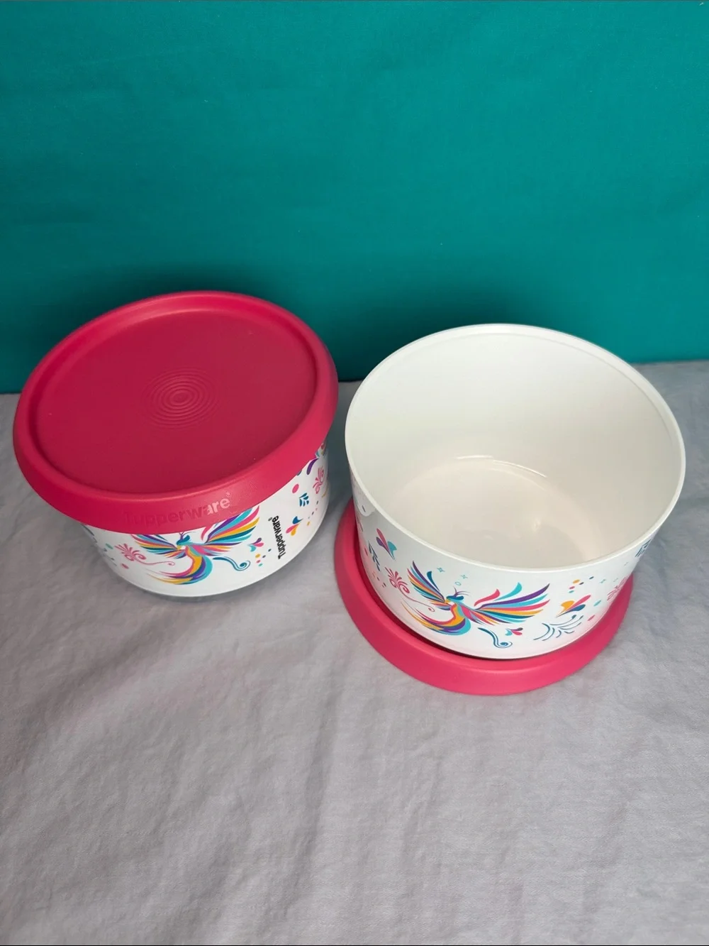 Tupperware Phoenix Bird One Touch Canisters Set 2 New 4 Cup 950mL